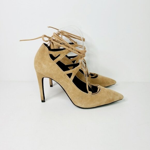 Jeffrey Campbell Camel Tan Brielle Tan Suede Lace-Up Heels - Picture 1 of 12
